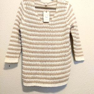 Dana Buchman White Tan Stripe Knit Pull Over Sweater sz XL